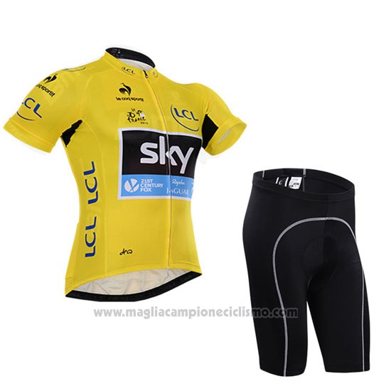 2015 Abbigliamento Ciclismo Sky Lider Giallo Manica Corta e Salopette